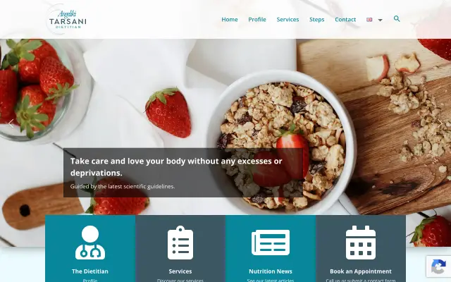 Tarsani dietitian site homepage