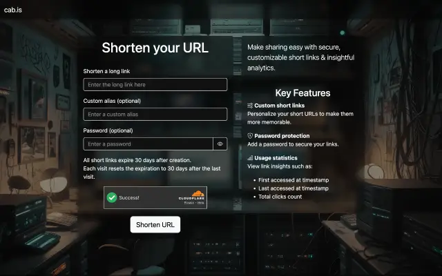 cab.is link shortener homepage
